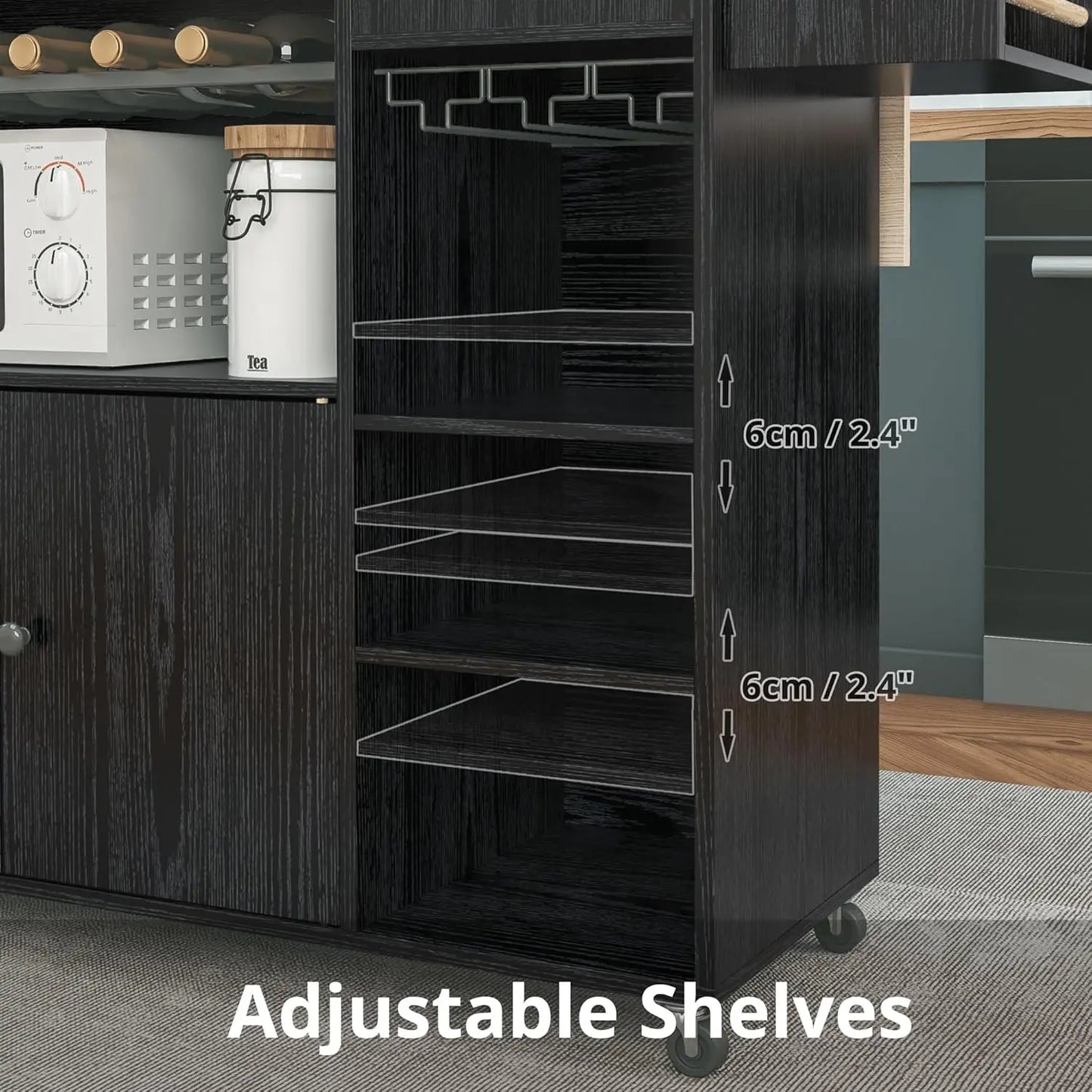 Rolling Kitchen Island Cart with Drop-Leaf and Wine Rack,  Serving Cart on Wheels with Drawer & Shelves