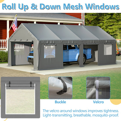 13' x 25' Heavy Duty Carport with Roll-up Sidewall & Ventilated Windows, Galvanized Frame Portable Carport