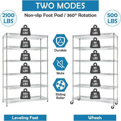 6 Tier Height Adjustable Metal Wire Storage Shelves 18 D x 48 W x 82 Rack Shelving