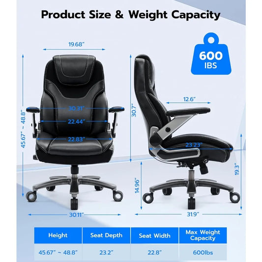 Big and Tall Office Chair , Adjustable Arms, 600lbs, Fabric and PU Leather, Ergonomic Executive Office Chair