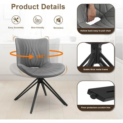 Dining Chair Set of 6, 360° Swivel Upholstered Mid-Century Modern Kitchen Dining Chairs, Faux Leather Upholstered Side Chair