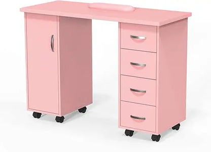 Manicure Table with Cabinet, Drawers, Wheels, and Wrist Rest for Spa Salon Technician Workstation
