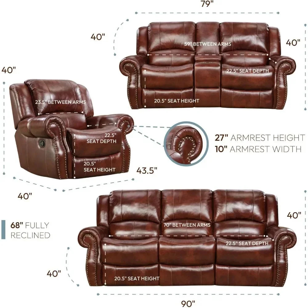 Hot sale, 3 Piece, Furniture Set with Deep Seating Double Reclining Sofa, Console Loveseat, and Rocker
