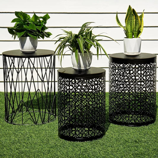 Set of 3 Black Round Nesting Tables, Multifunctional Coffee Table for Indoor Outdoor Use, Free Shipping from US