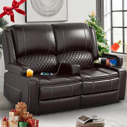 Recliner Sofa, Manual Reclining Loveseat with Removable Armrest, Faux Leather