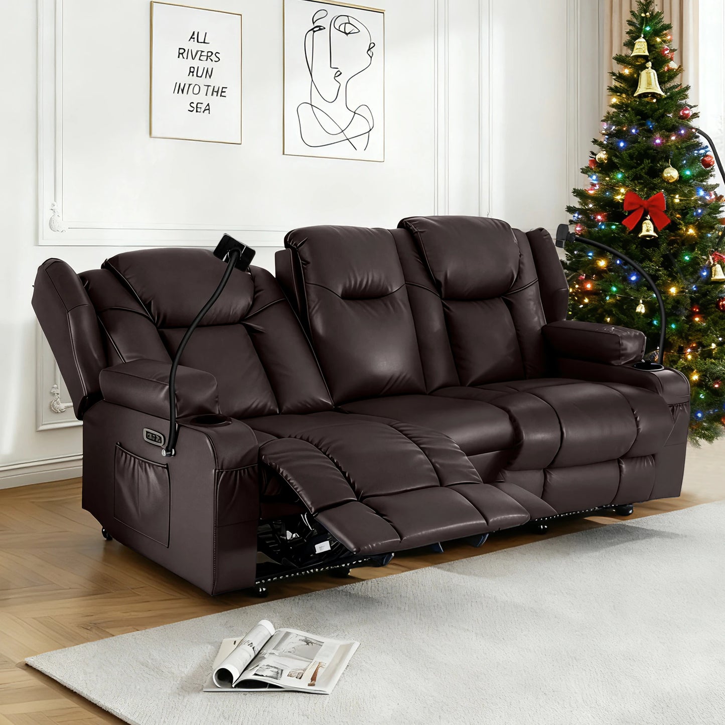 Loveseat Electric Recliner Sofa for Seniors, Massage & Heat,Dual Motor,350LBS Capacity,Cat-Claw Leather,For Living Room