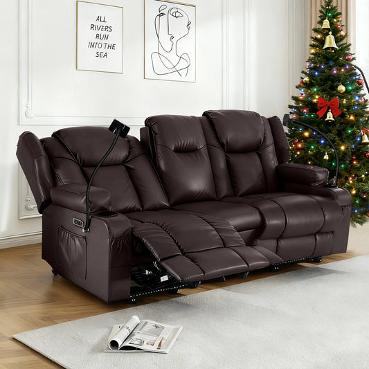 Loveseat Electric Recliner Sofa for Seniors, Massage & Heat,Dual Motor,350LBS Capacity,Cat-Claw Leather,For Living Room