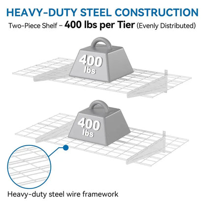 Pack 2x4 ft Garage Wall Shelving,Heavy Duty Storage with Hooks, 800 lbs  Capacity,White Storage Racks