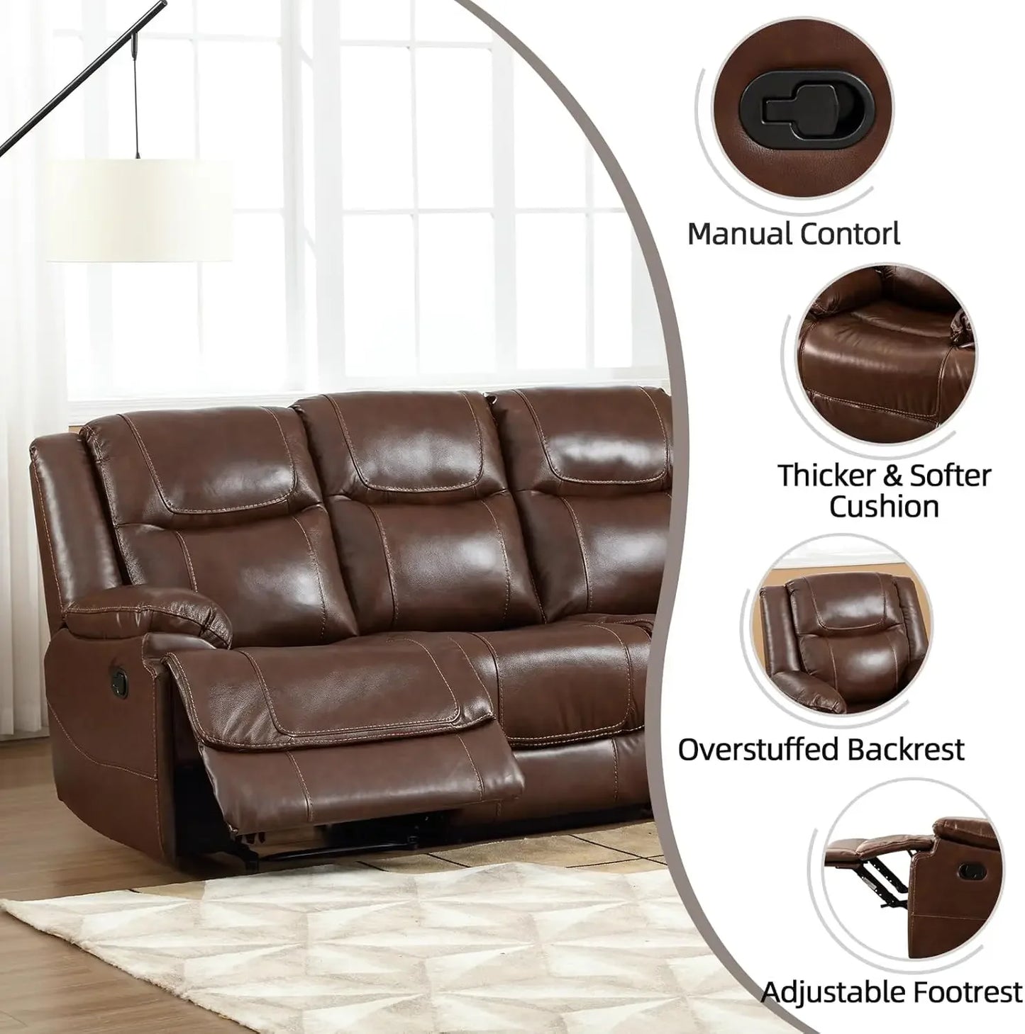 Genuine Leather Manual Recliner Sofa Set, Loveseat