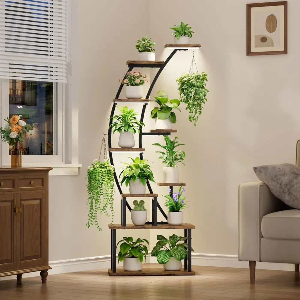 Plant Stand Indoor with Grow Lights, 9 Tiered Metal Plant Shelf, 63" Tall Plant Stand for Indoor Plants