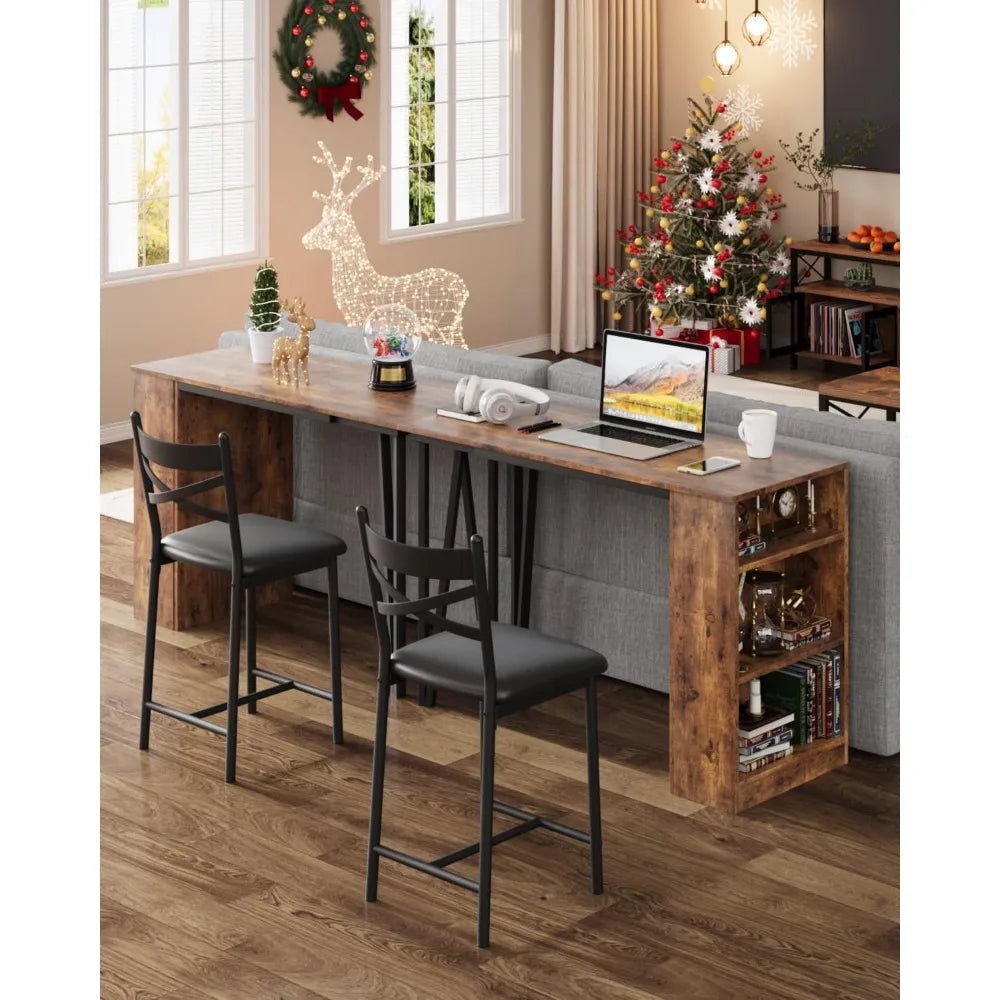 3 Piece Bar Table Set for 2, Bar Table and Chairs Set with  Flip Top Extension, Dining Table Set with Storage Shelves