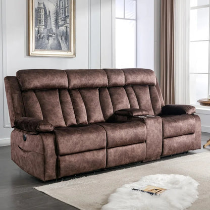 Sofa ,Reclining Couch with Massage, Heat & Cup Holders–Dutch Velvet Power Reclining Sofa with USB/Type-C Ports, S
