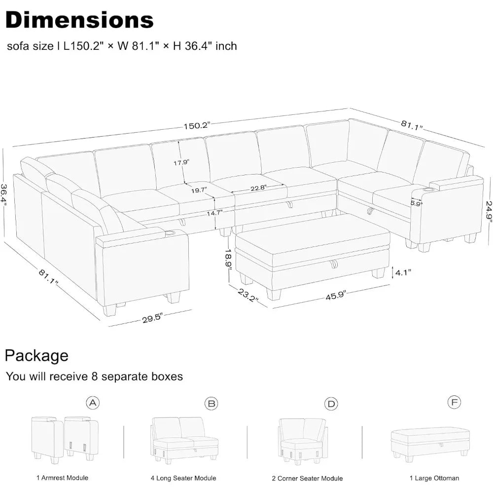 Oversized U Shaped Modular Sectional Couches  Sofa Set with Storage, Ottoman, Large Sectional