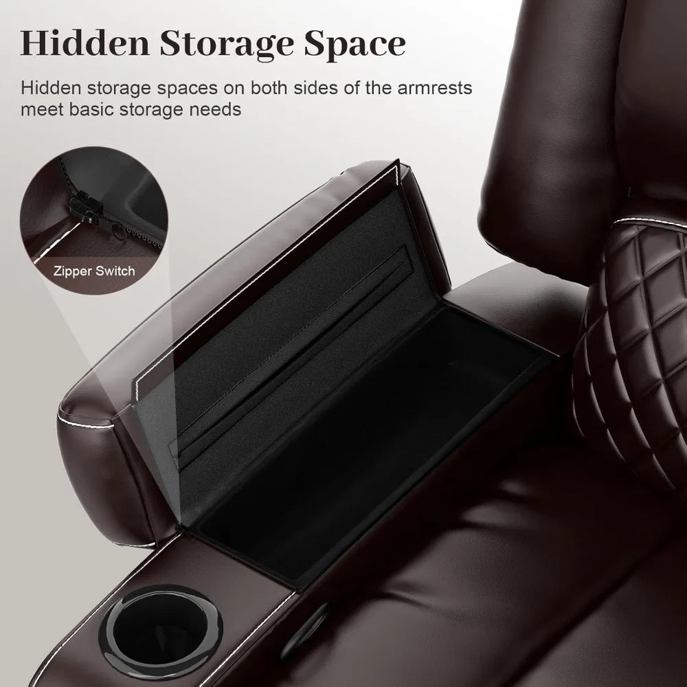 Recliner Sofa, Manual Reclining Loveseat with Removable Armrest, Faux Leather