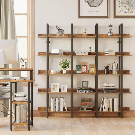 Bookcase and Bookshelves Triple Wide 6-Tiers Large Open Shelves