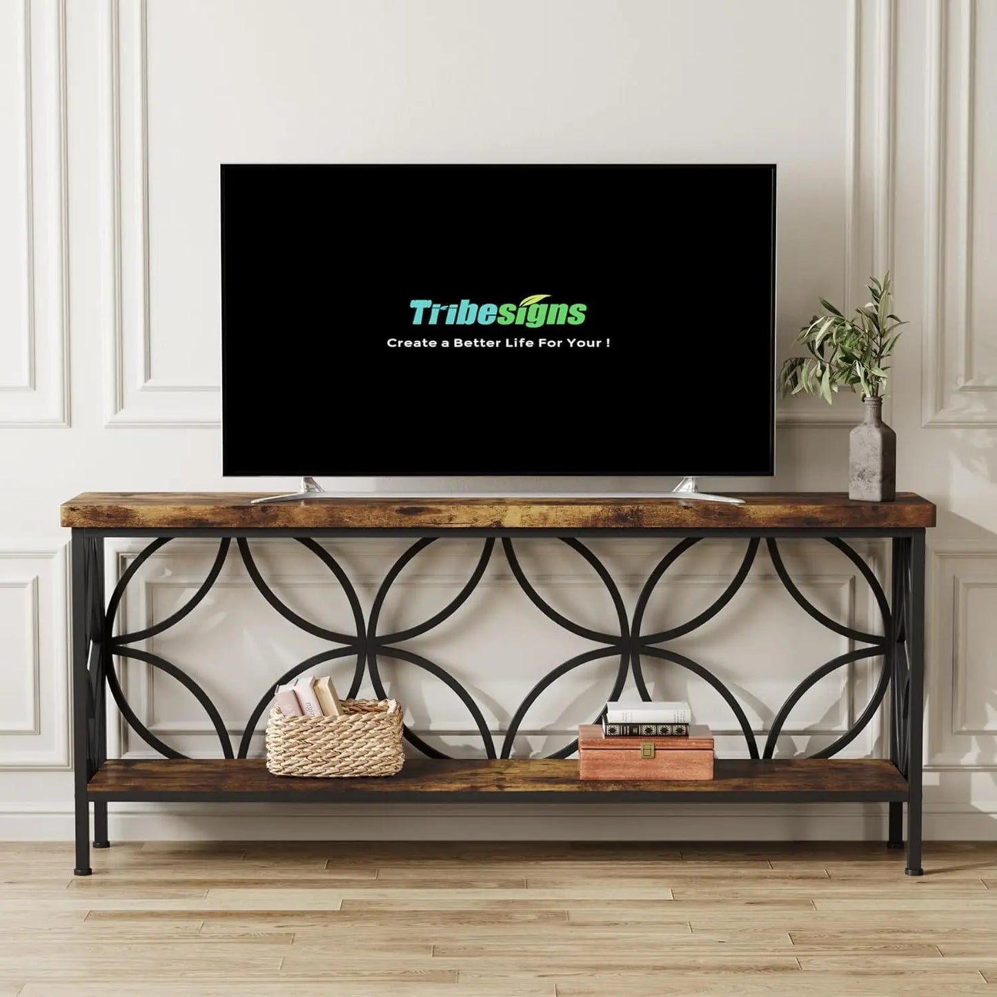 70.9" Narrow 2-Tier Industrial Console Sofa Table with Storage for Entryway Living Room Hallway