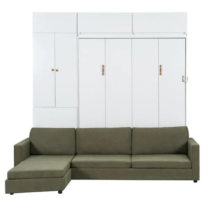 Queen Murphy Bed with Sofa and Shelves, Beige Wall Bed System for Space Saving Solution