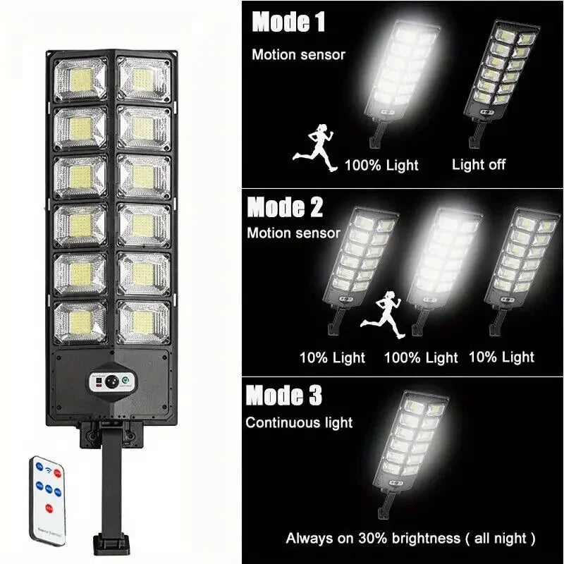 LED Ultra-Bright, Solar Street Light, Wide Angle Motion Sensor, Remote Control, Energy-Efficient, Waterproof