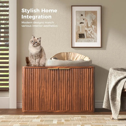 31.5" Walnut Cat Litter Box Enclosure Furniture, Hidden Cabinet, End Table for Living Room