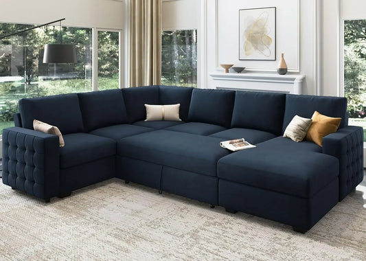 Sectional Sleeper Sofa with Pull Out Bed, Sectional Couch Sleeper Bed with Storage Chaise Lounge