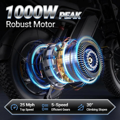 500W/750W Fat Tire Electric Dirt Bike for Adults, 48V 13.5AH/18AH Removable Battery 16"/20" Electric Motorcycle,