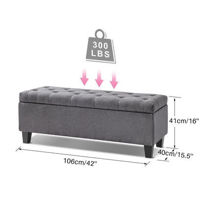 42'' Storage Ottoman Bench, Tufted Entryway Bedroom Bench Footrest Stool w/ Flipping Lid Safety Hinge 66 L Storage Space