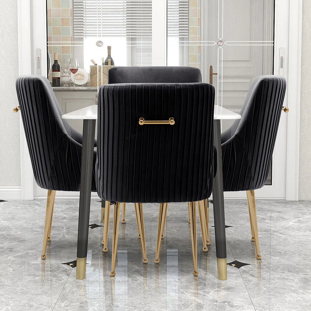 Glam Boucle Pleated Velvet Dining Chair Set of 4 with Rear Handle