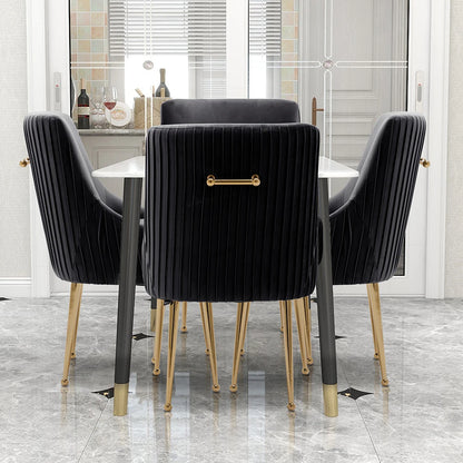 Glam Boucle Pleated Velvet Dining Chair Set of 4 with Rear Handle