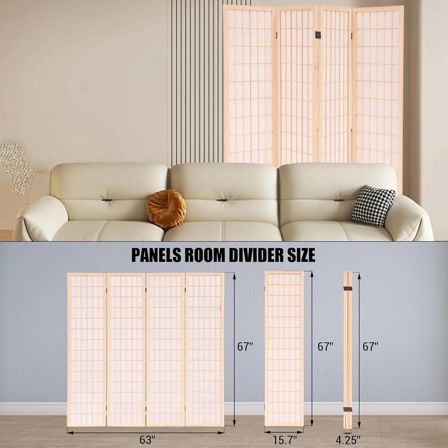 Japanese Shoji Screen Room Divider – Folding Wooden Privacy Panel for Home, Office & Garden