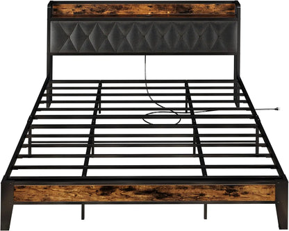 Twin/TwinXL/Full/Queen/King/CaliforniaKing Bed Frames, Storage Headboard with Outlets,