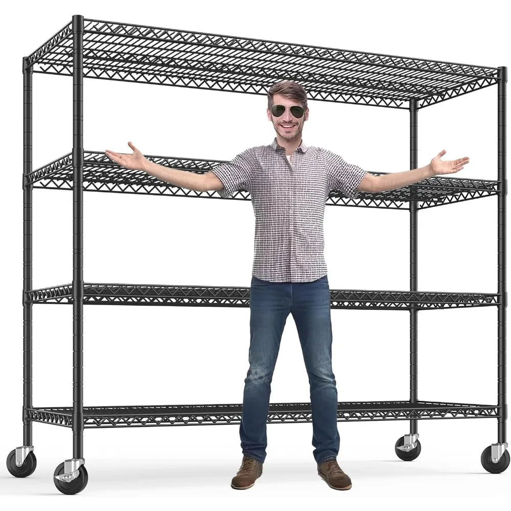 REIBII 75.6 H Storage Shelves 2500LBS Metal Shelving Unit with Wheels Garage Shelving Heavy Duty Wire Shelves for Storage Rack A