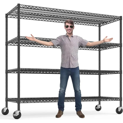REIBII 75.6 H Storage Shelves 2500LBS Metal Shelving Unit with Wheels Garage Shelving Heavy Duty Wire Shelves for Storage Rack A