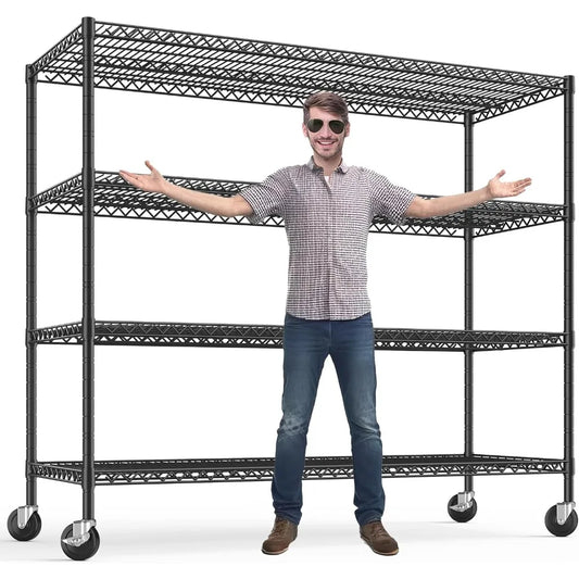 REIBII 75.6 H Storage Shelves 2500LBS Metal Shelving Unit with Wheels Garage Shelving Heavy Duty Wire Shelves for Storage Rack A