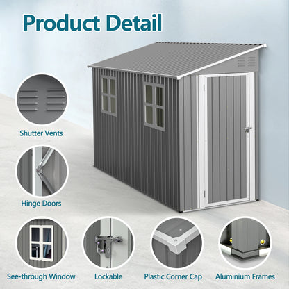 4x10 FT Galvanized Steel Outdoor Shed – Weatherproof Lockable Storage w/Sloping Roof & Window