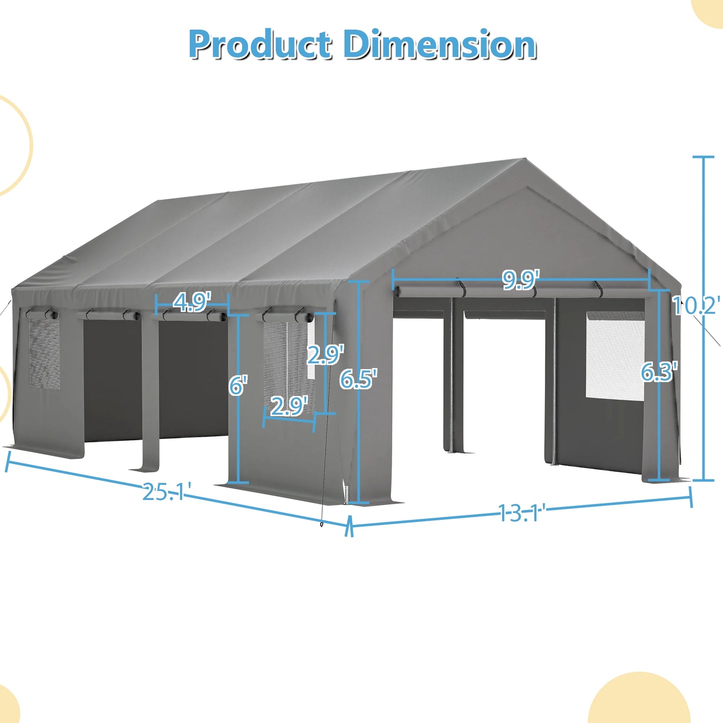 13' x 25' Heavy Duty Carport with Roll-up Sidewall & Ventilated Windows, Galvanized Frame Portable Carport