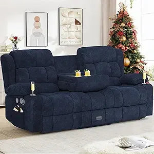 Loveseat, Recliner Sofa, Flip Middle Backrest Design,  with Storage Drawer, USB Ports & Cup Holders, Manual C