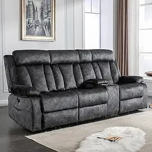 Sofa ,Reclining Couch with Massage, Heat & Cup Holders–Dutch Velvet Power Reclining Sofa with USB/Type-C Ports, S