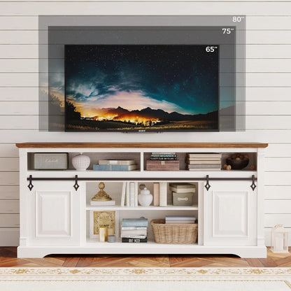 Farmhouse TV Stand, Entertainment Center with Storage Cabinets and Sliding Barn Door, Media Console