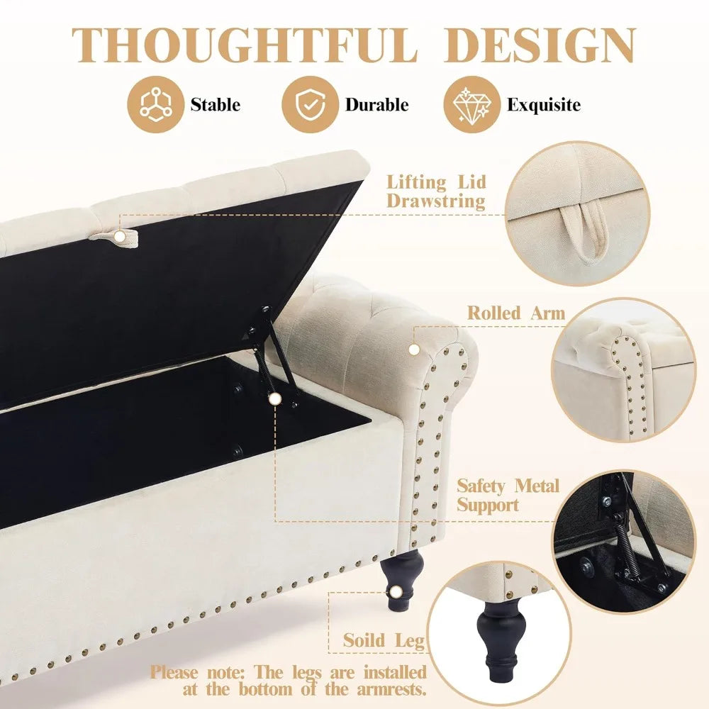 51" Storage Bench Storage Ottomans for Foot of Bed, Chenille Upholstered