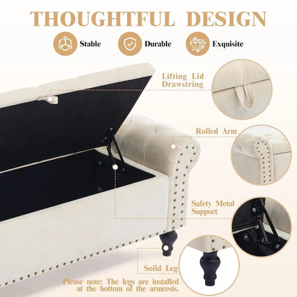 51" Storage Bench Storage Ottomans for Foot of Bed, Chenille Upholstered