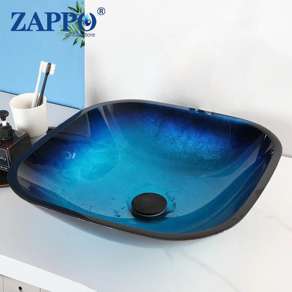 Tempered Above Counter Basin Glass Sink with Waterfall Faucet Tap