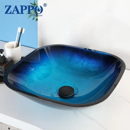 Tempered Above Counter Basin Glass Sink with Waterfall Faucet Tap