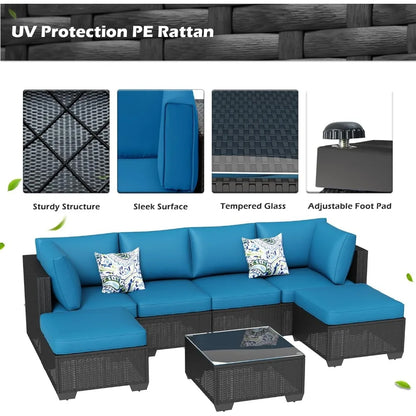 7 Piece Outdoor Patio Furniture Set, PE Rattan Outdoor Wicker Sectional Furniture Chair Set with Cushions and Table