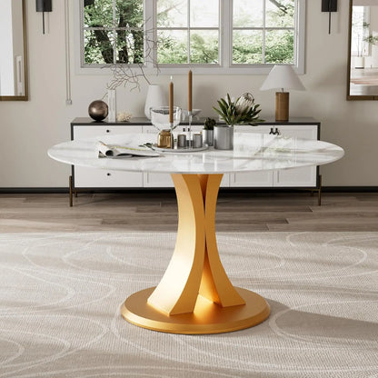 Round, 47" Glass Dining Table, with Robust Pedestal for Apartment Home Kitchen