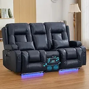 67" Power Reclining Loveseat Sofa, Theater Seating with Console, Ambient Lighting/Bluetooth Speakers/USB