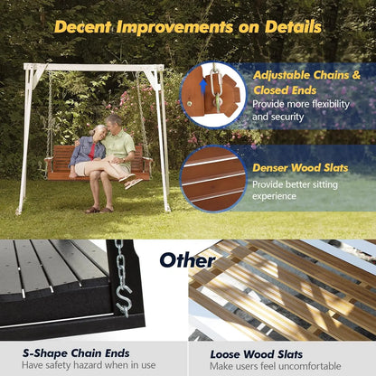Upgraded Patio Wooden Porch , Heavy Duty 880 LBS, Swing Chair Bench with Hanging Chains