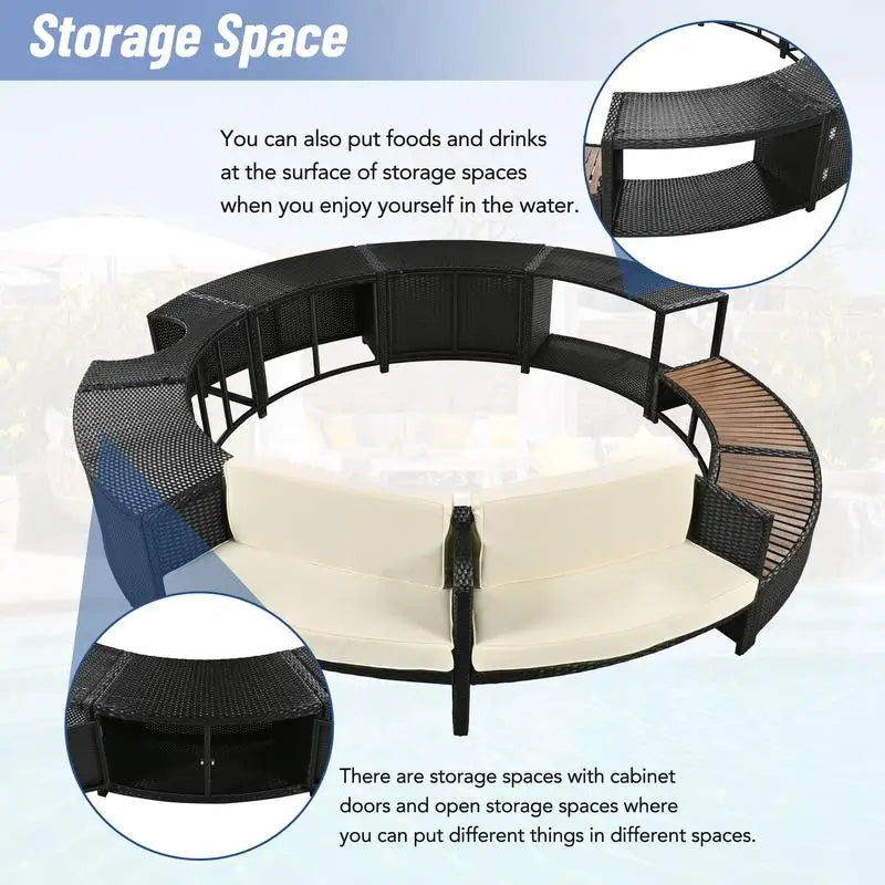 Rattan Sofa Set with Storage, Mini Sofa & Cushions for Patio and Backyard, Beige Color
