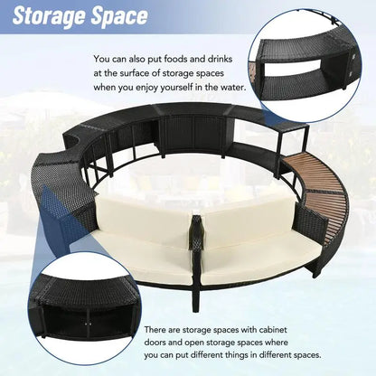 Rattan Sofa Set with Storage, Mini Sofa & Cushions for Patio and Backyard, Beige Color