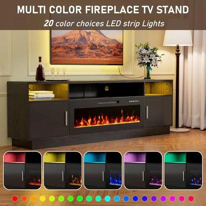TV Stand with Fireplace-Fireplace TV Stand for 85+ inch TV, LED Entertainment Center for Living Room w/ 36" Fireplace Inserts,