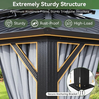 10x12 Hardtop Gazebo, Aluminum Frame & Double Steel Roof, Includes Netting